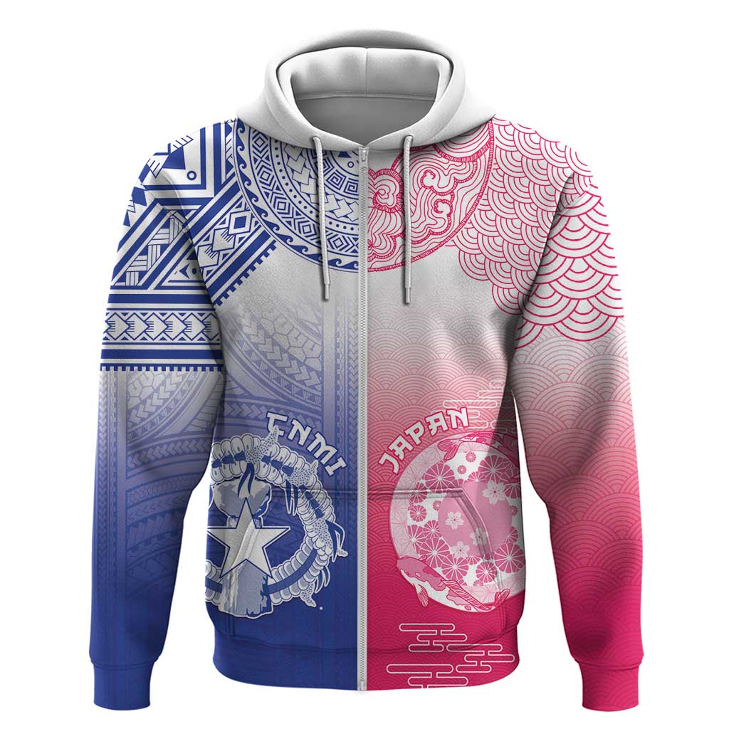 Custom Northern Mariana Islands And Japan Together Zip Hoodie