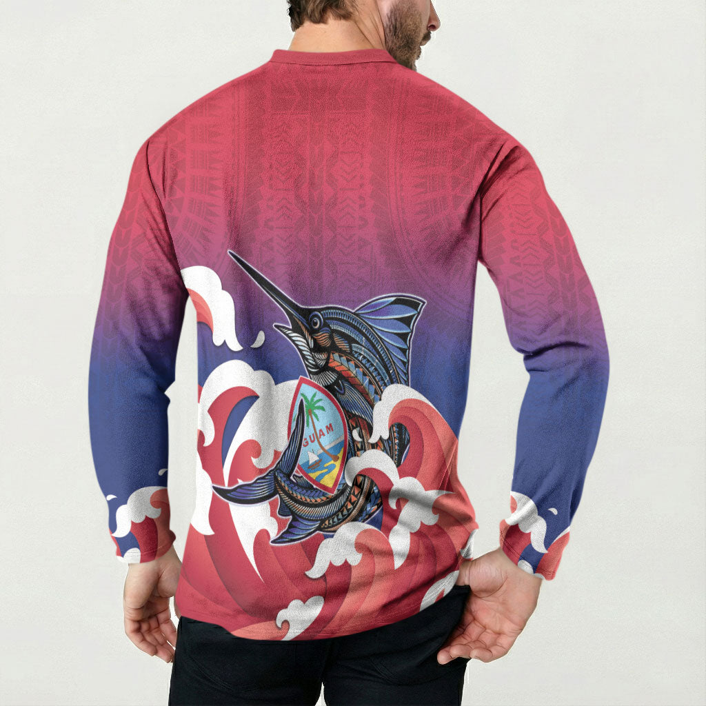 Guam Blue Marlin Fishing Button Sweatshirt Polynesian Style