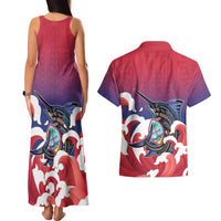 Guam Blue Marlin Fishing Couples Matching Tank Maxi Dress and Hawaiian Shirt Polynesian Style