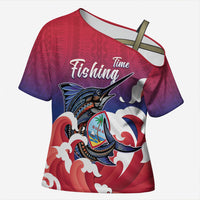 Guam Blue Marlin Fishing Cross Shoulder Shirt Polynesian Style