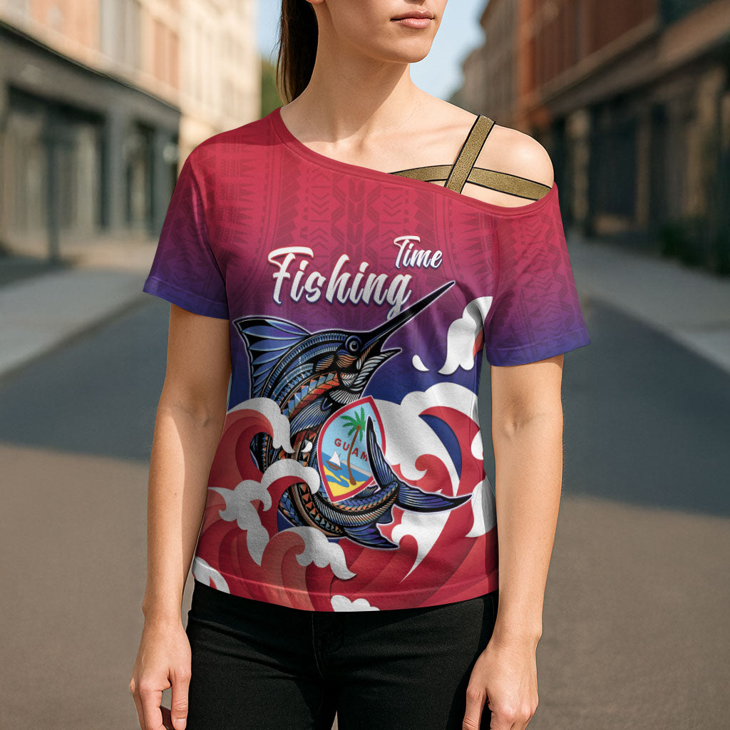 Guam Blue Marlin Fishing Cross Shoulder Shirt Polynesian Style
