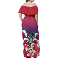 Guam Blue Marlin Fishing Family Matching Off Shoulder Maxi Dress and Hawaiian Shirt Polynesian Style