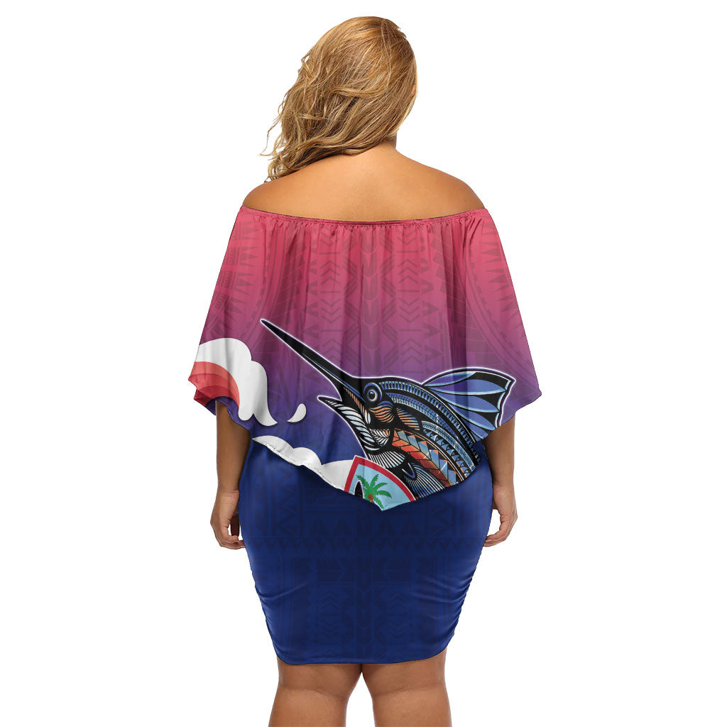 Guam Blue Marlin Fishing Family Matching Off Shoulder Short Dress and Hawaiian Shirt Polynesian Style LT05 - Polynesian Pride