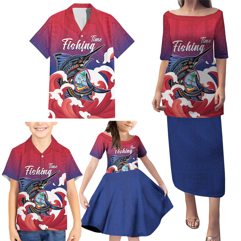 Guam Blue Marlin Fishing Family Matching Puletasi and Hawaiian Shirt Polynesian Style