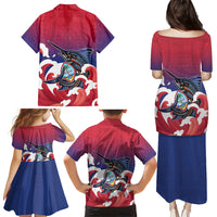 Guam Blue Marlin Fishing Family Matching Puletasi and Hawaiian Shirt Polynesian Style