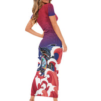 Guam Blue Marlin Fishing Family Matching Short Sleeve Bodycon Dress and Hawaiian Shirt Polynesian Style