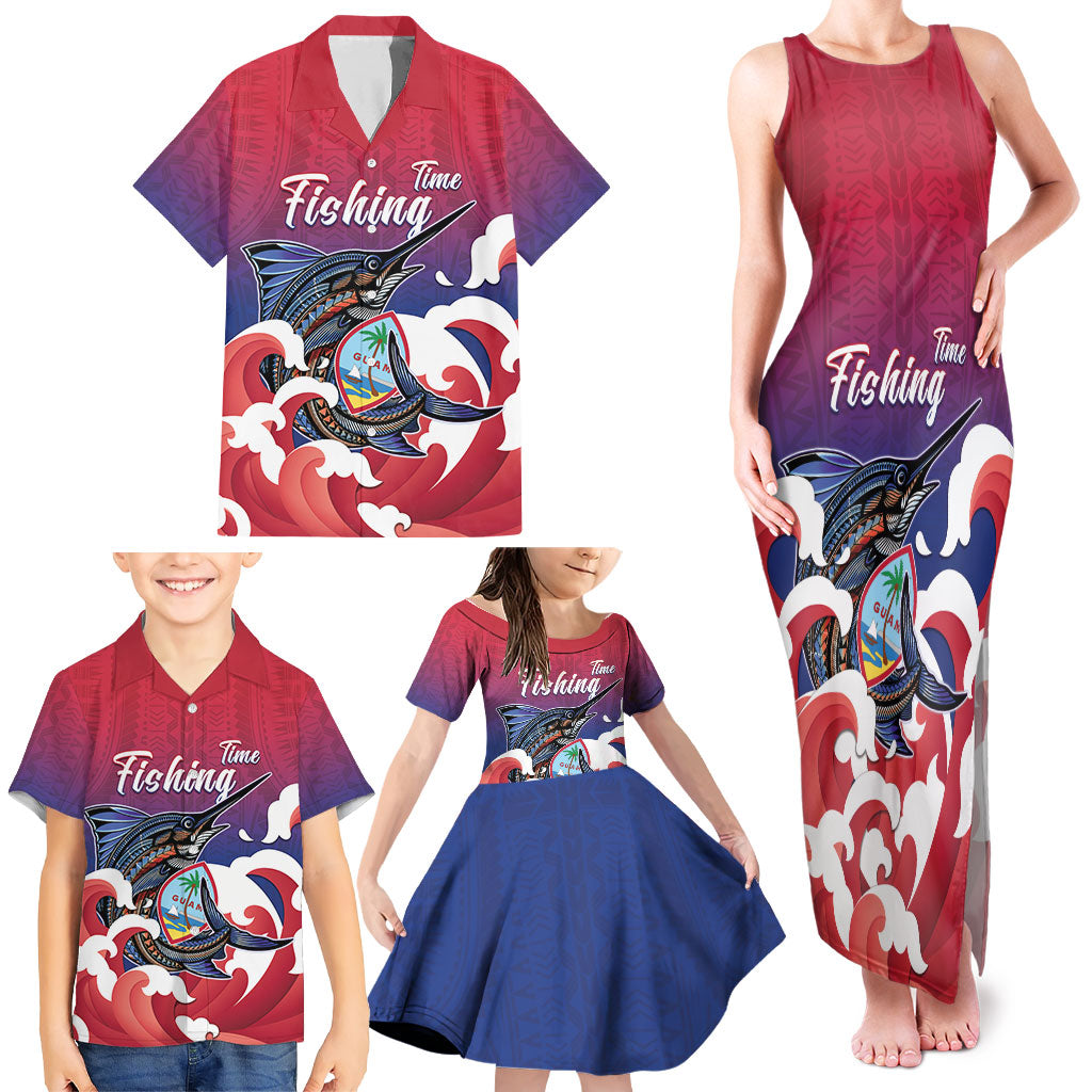 Guam Blue Marlin Fishing Family Matching Tank Maxi Dress and Hawaiian Shirt Polynesian Style LT05 - Polynesian Pride
