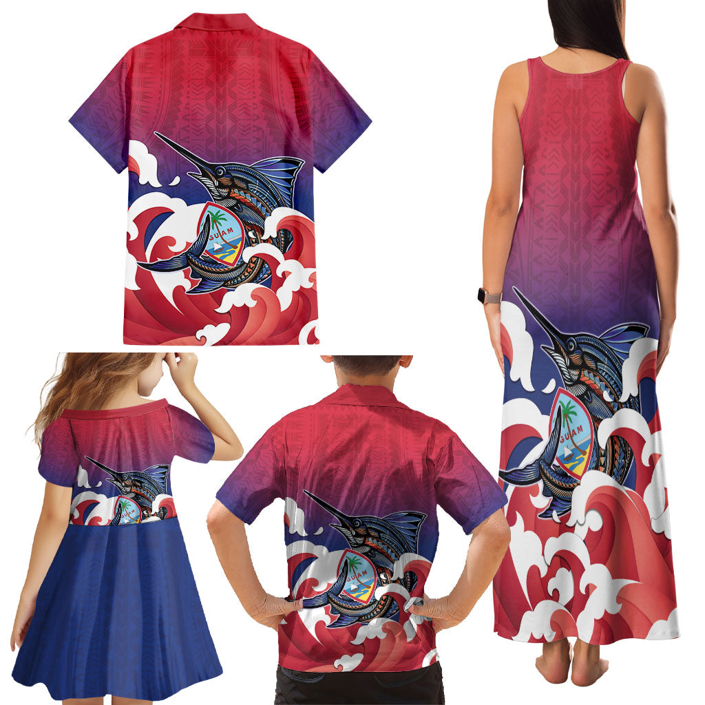 Guam Blue Marlin Fishing Family Matching Tank Maxi Dress and Hawaiian Shirt Polynesian Style LT05 - Polynesian Pride
