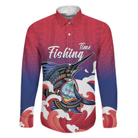 Guam Blue Marlin Fishing Family Matching Tank Maxi Dress and Hawaiian Shirt Polynesian Style LT05 Dad's Shirt - Long Sleeve Red - Polynesian Pride