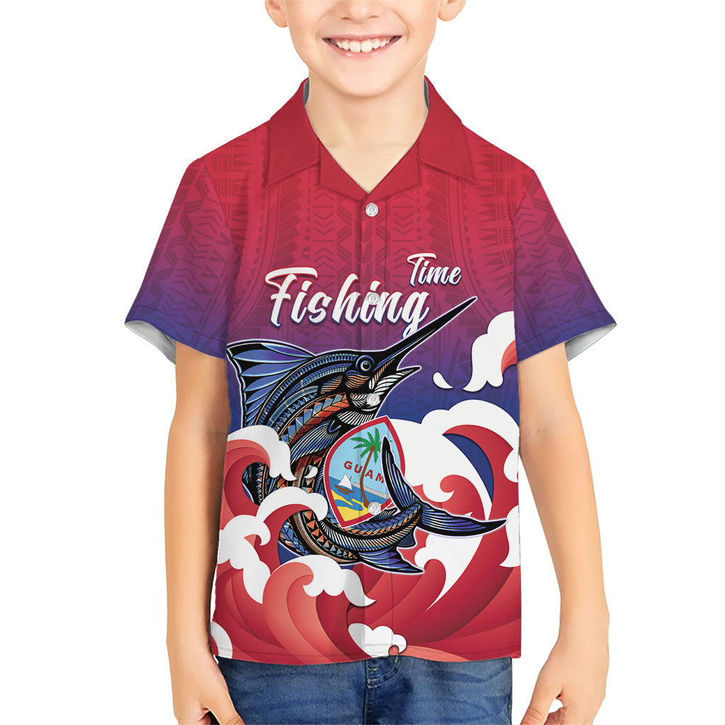Guam Blue Marlin Fishing Kid Hawaiian Shirt Polynesian Style LT05 Kid Red - Polynesian Pride