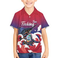 Guam Blue Marlin Fishing Kid Hawaiian Shirt Polynesian Style LT05 Kid Red - Polynesian Pride