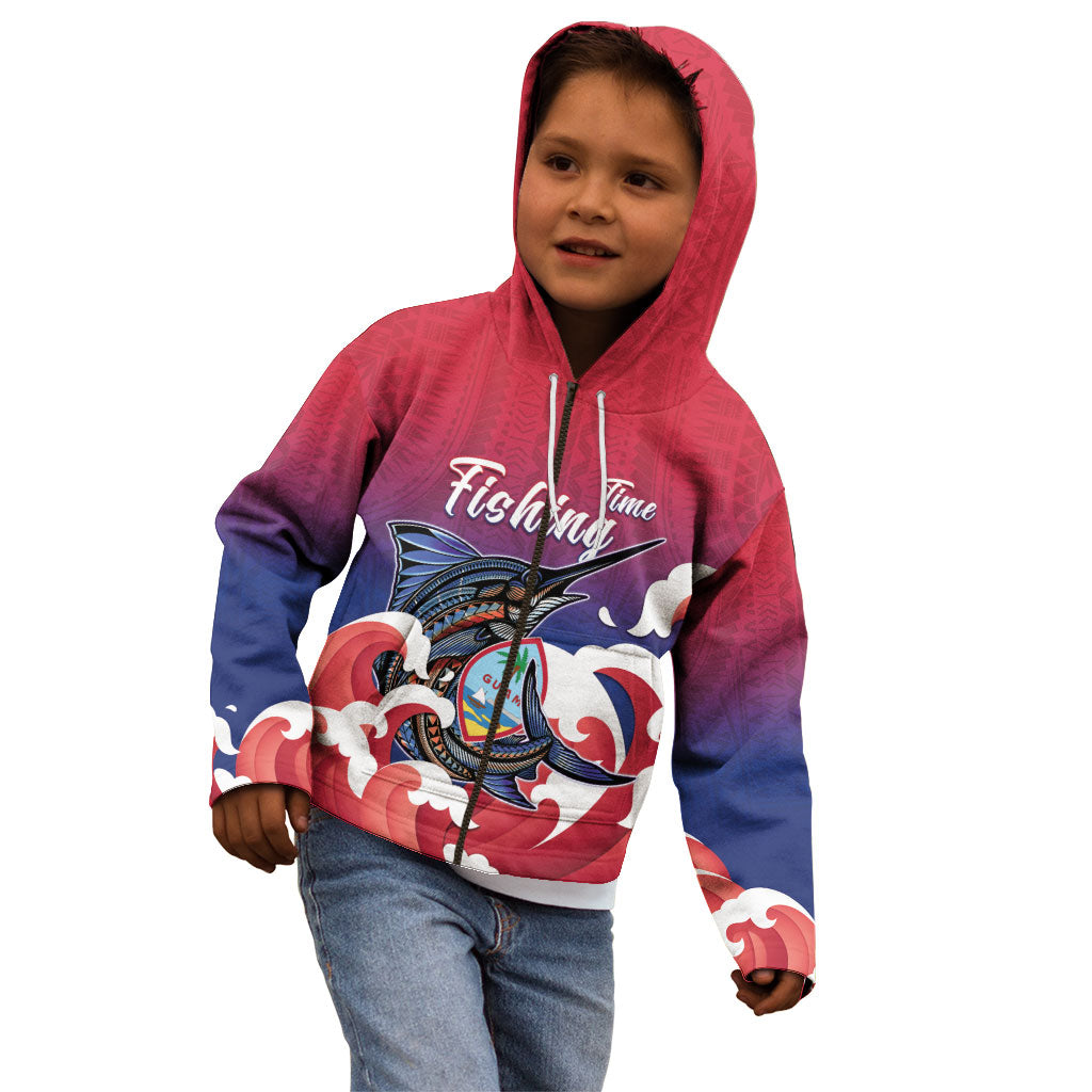 Guam Blue Marlin Fishing Kid Hoodie Polynesian Style