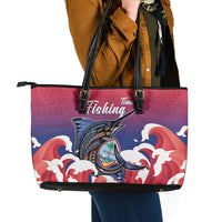 Guam Blue Marlin Fishing Leather Tote Bag Polynesian Style