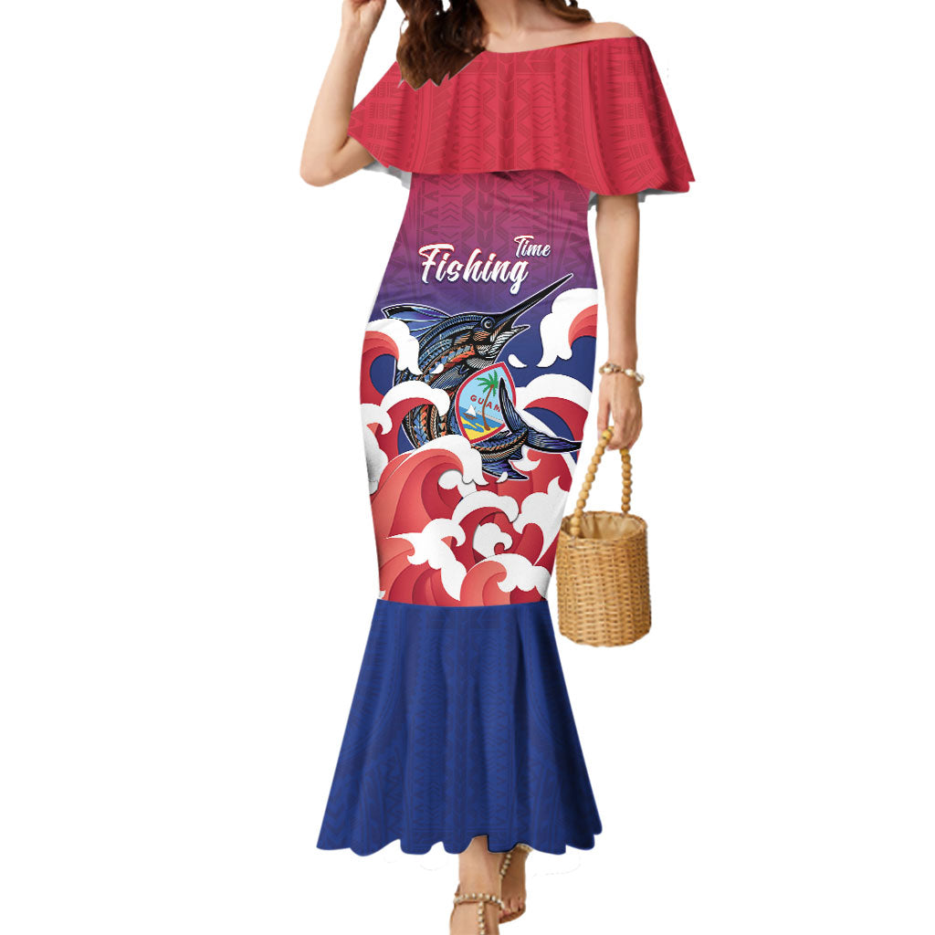 Guam Blue Marlin Fishing Mermaid Dress Polynesian Style