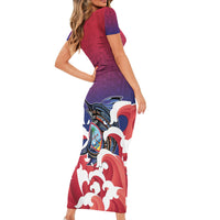 Guam Blue Marlin Fishing Short Sleeve Bodycon Dress Polynesian Style