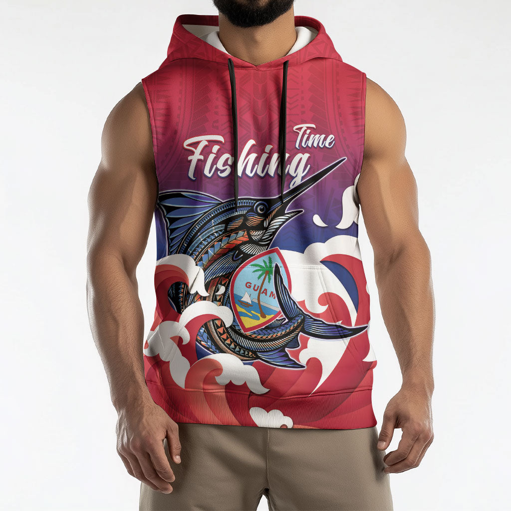 Guam Blue Marlin Fishing Sleeveless Hoodie Polynesian Style
