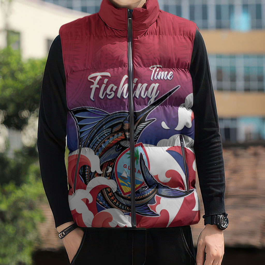 Guam Blue Marlin Fishing Sleeveless Puffer Jacket Polynesian Style