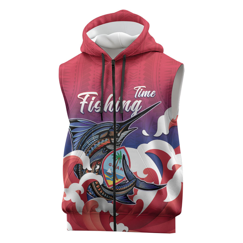 Guam Blue Marlin Fishing Sleeveless Zip Hoodie Polynesian Style