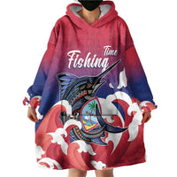 Guam Blue Marlin Fishing Wearable Blanket Hoodie Polynesian Style