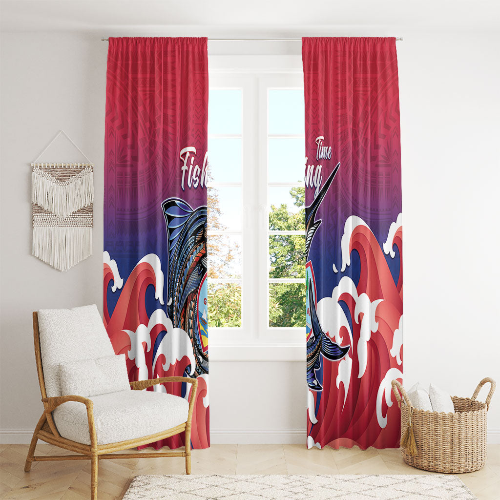 Guam Blue Marlin Fishing Window Curtain Polynesian Style