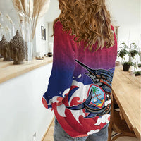 Guam Blue Marlin Fishing Women Casual Shirt Polynesian Style