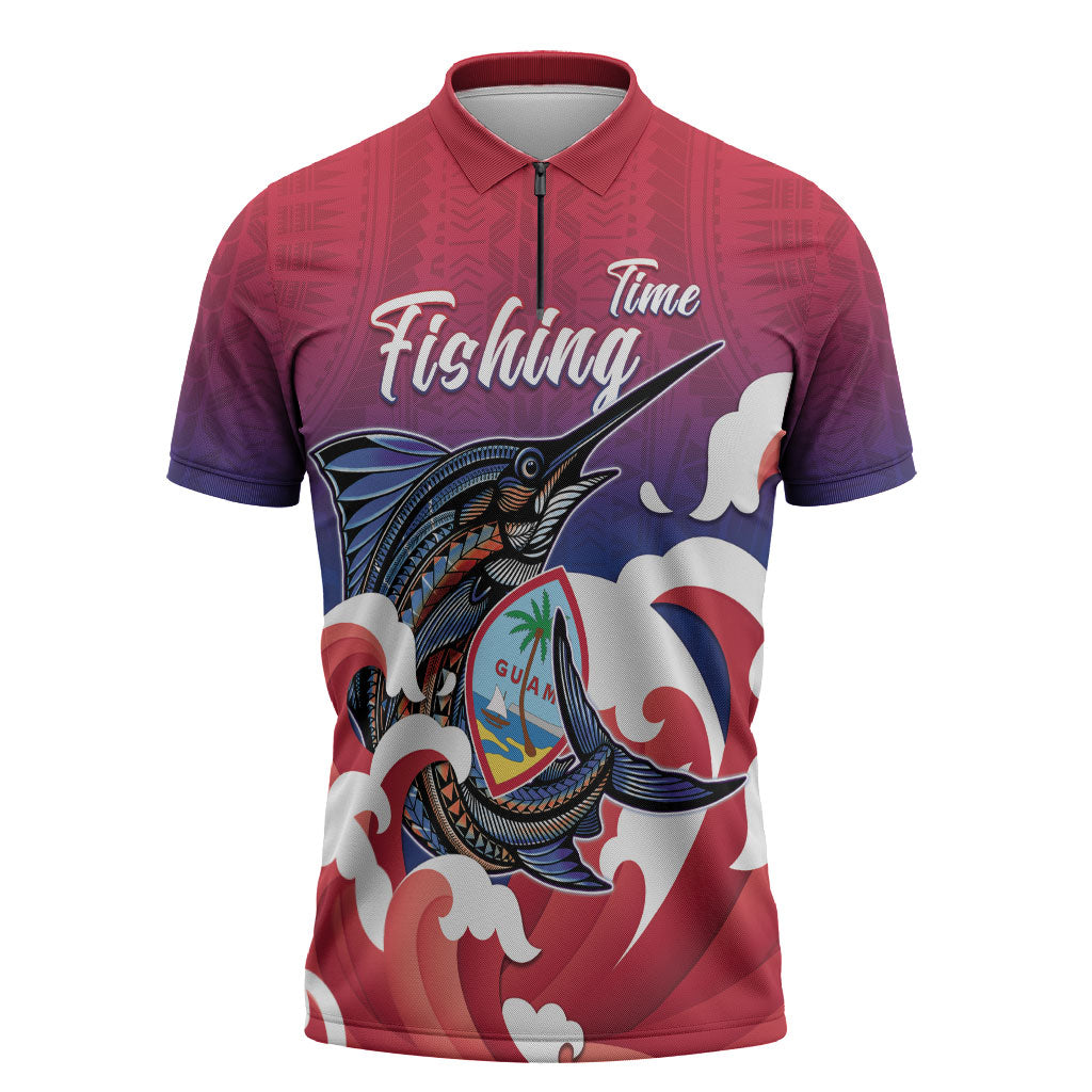 Guam Blue Marlin Fishing Zipper Polo Shirt Polynesian Style LT05 Red - Polynesian Pride