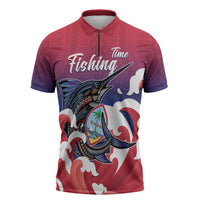 Guam Blue Marlin Fishing Zipper Polo Shirt Polynesian Style LT05 Red - Polynesian Pride