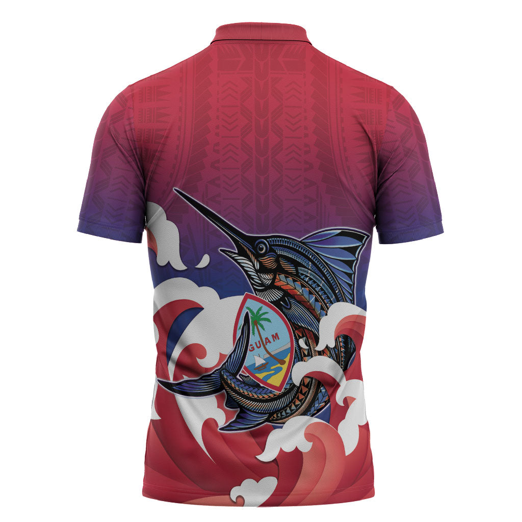 Guam Blue Marlin Fishing Zipper Polo Shirt Polynesian Style LT05 - Polynesian Pride
