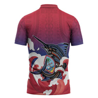 Guam Blue Marlin Fishing Zipper Polo Shirt Polynesian Style LT05 - Polynesian Pride