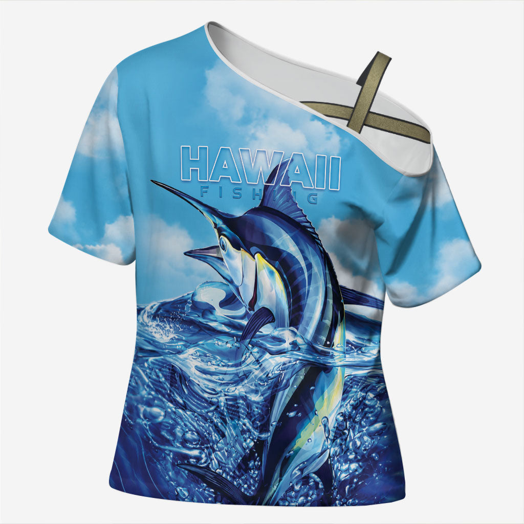 Hawaii Blue Marlin Fishing Cross Shoulder Shirt