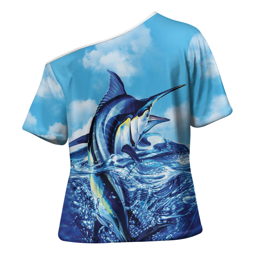 Hawaii Blue Marlin Fishing Cross Shoulder Shirt