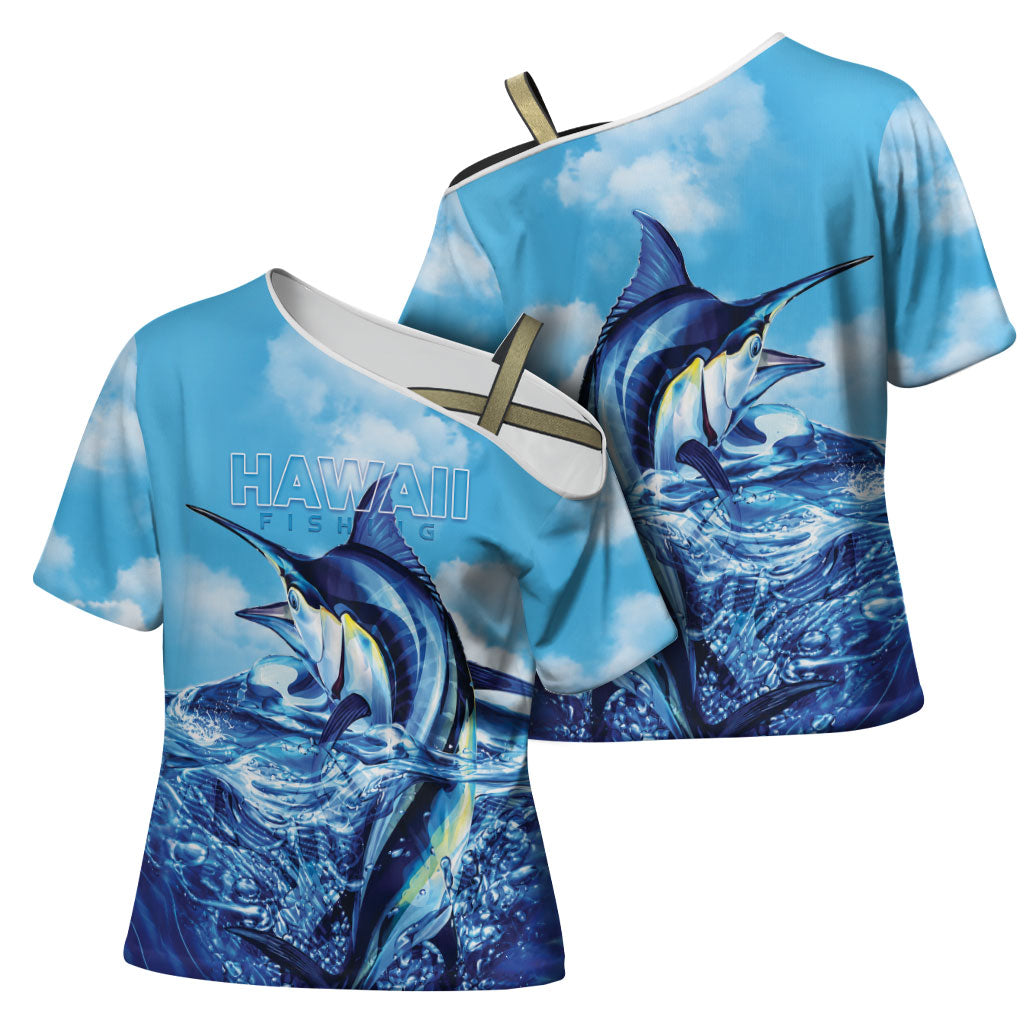 Hawaii Blue Marlin Fishing Cross Shoulder Shirt
