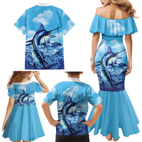 Hawaii Blue Marlin Fishing Family Matching Mermaid Dress and Hawaiian Shirt