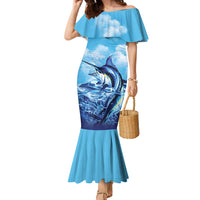 Hawaii Blue Marlin Fishing Family Matching Mermaid Dress and Hawaiian Shirt