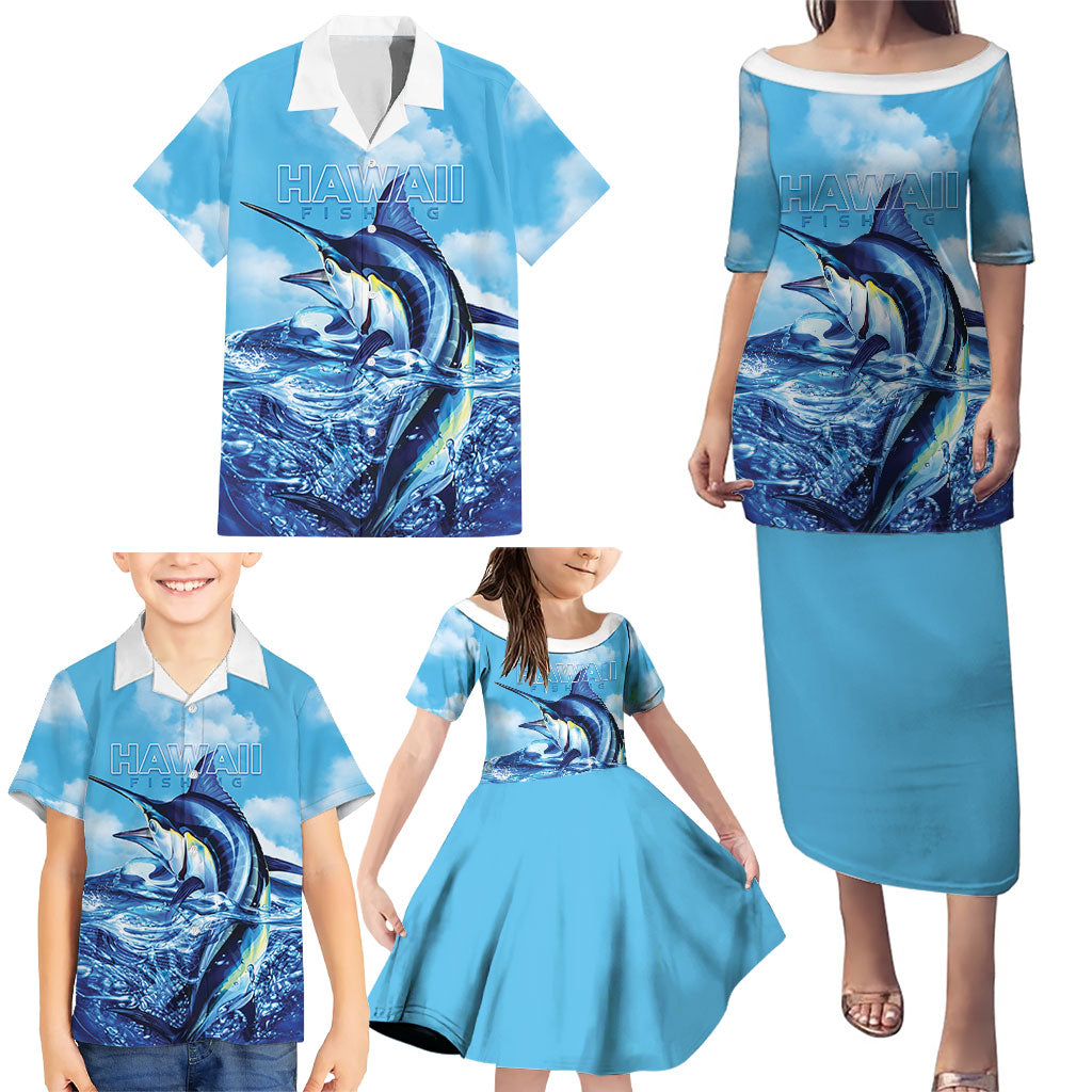Hawaii Blue Marlin Fishing Family Matching Puletasi and Hawaiian Shirt LT05 - Polynesian Pride