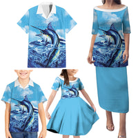 Hawaii Blue Marlin Fishing Family Matching Puletasi and Hawaiian Shirt LT05 - Polynesian Pride