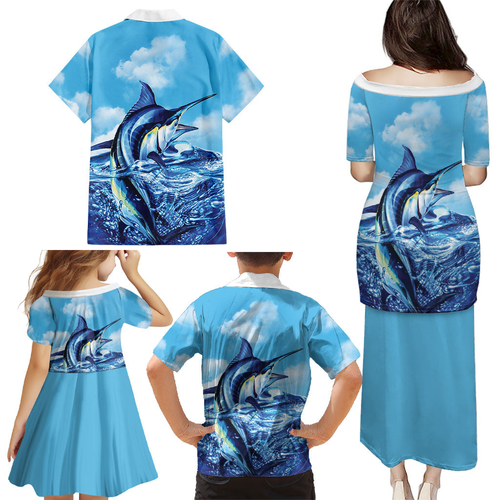 Hawaii Blue Marlin Fishing Family Matching Puletasi and Hawaiian Shirt LT05 - Polynesian Pride