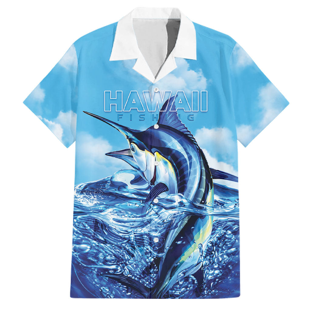 Hawaii Blue Marlin Fishing Family Matching Puletasi and Hawaiian Shirt LT05 Dad's Shirt - Short Sleeve Blue - Polynesian Pride