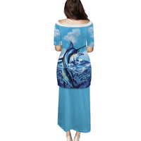 Hawaii Blue Marlin Fishing Family Matching Puletasi and Hawaiian Shirt LT05 - Polynesian Pride