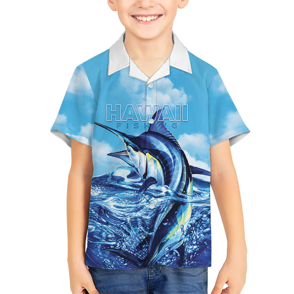 Hawaii Blue Marlin Fishing Family Matching Puletasi and Hawaiian Shirt LT05 Son's Shirt Blue - Polynesian Pride