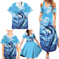 Hawaii Blue Marlin Fishing Family Matching Summer Maxi Dress and Hawaiian Shirt