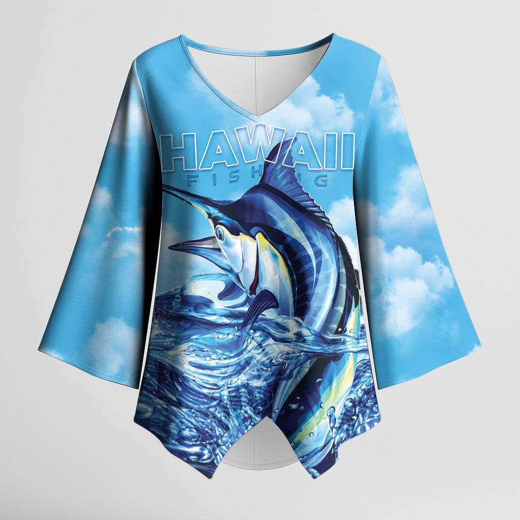 Hawaii Blue Marlin Fishing Kimono Sleeve Blouse