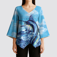 Hawaii Blue Marlin Fishing Kimono Sleeve Blouse
