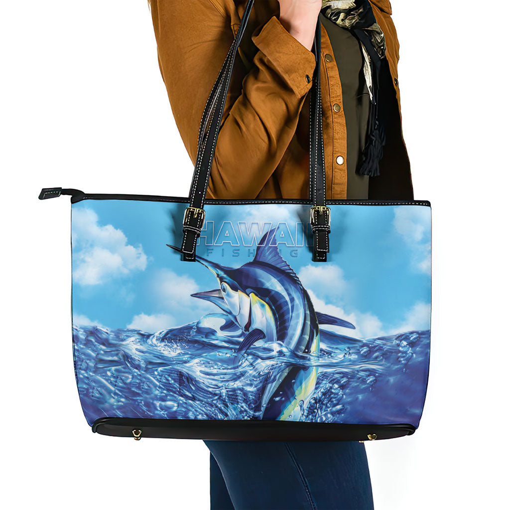 Hawaii Blue Marlin Fishing Leather Tote Bag