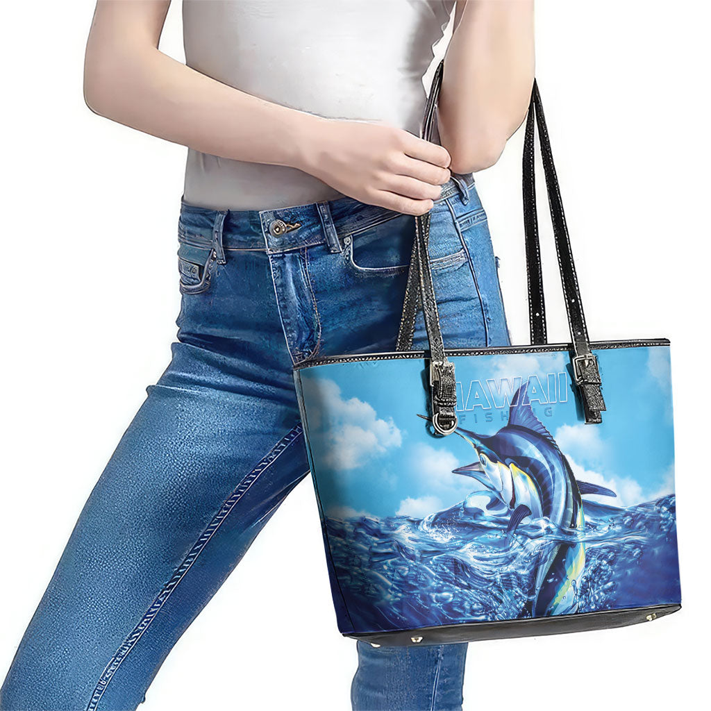 Hawaii Blue Marlin Fishing Leather Tote Bag