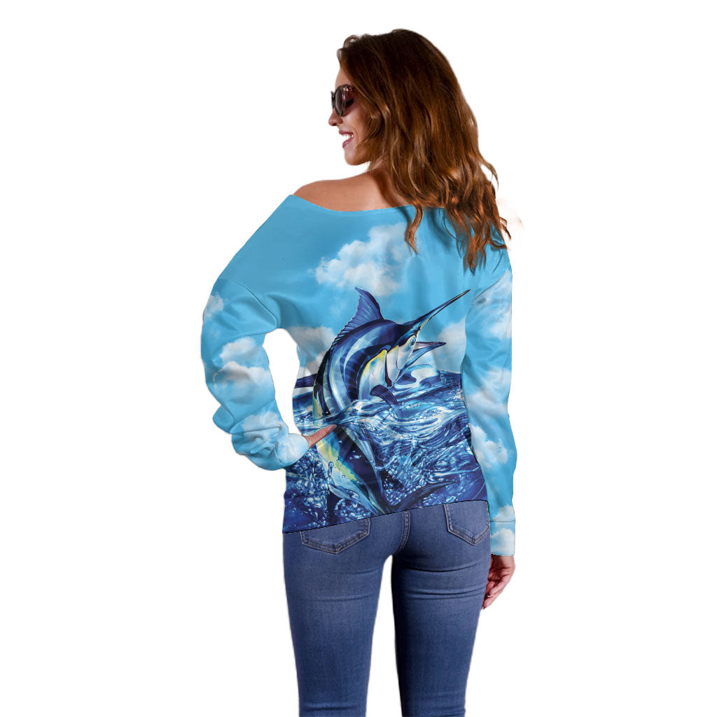 Hawaii Blue Marlin Fishing Off Shoulder Sweater
