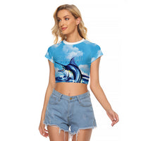 Hawaii Blue Marlin Fishing Raglan Cropped T Shirt