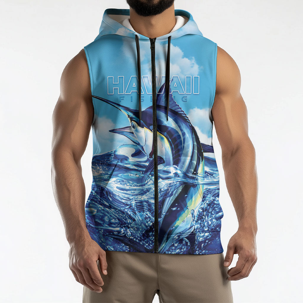 Hawaii Blue Marlin Fishing Sleeveless Zip Hoodie