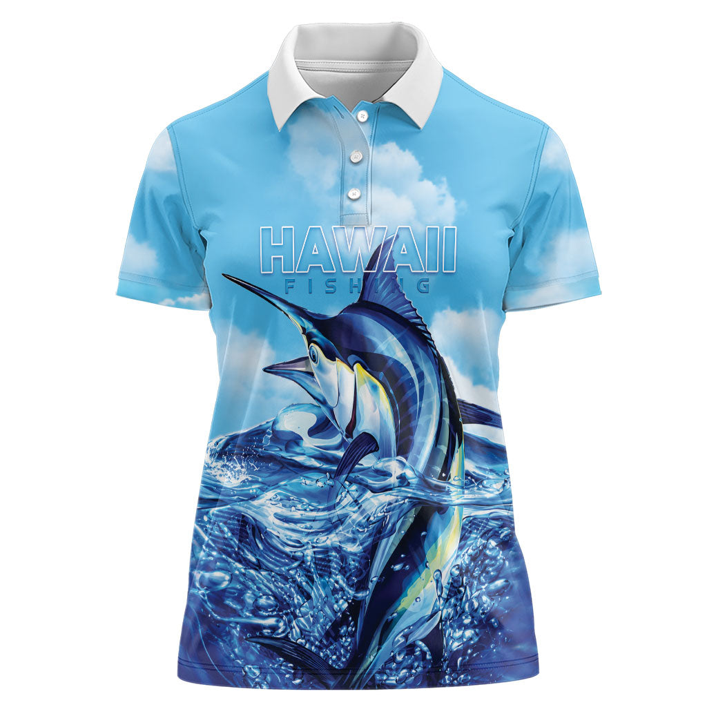 Hawaii Blue Marlin Fishing Women Polo Shirt LT05 Female Blue - Polynesian Pride