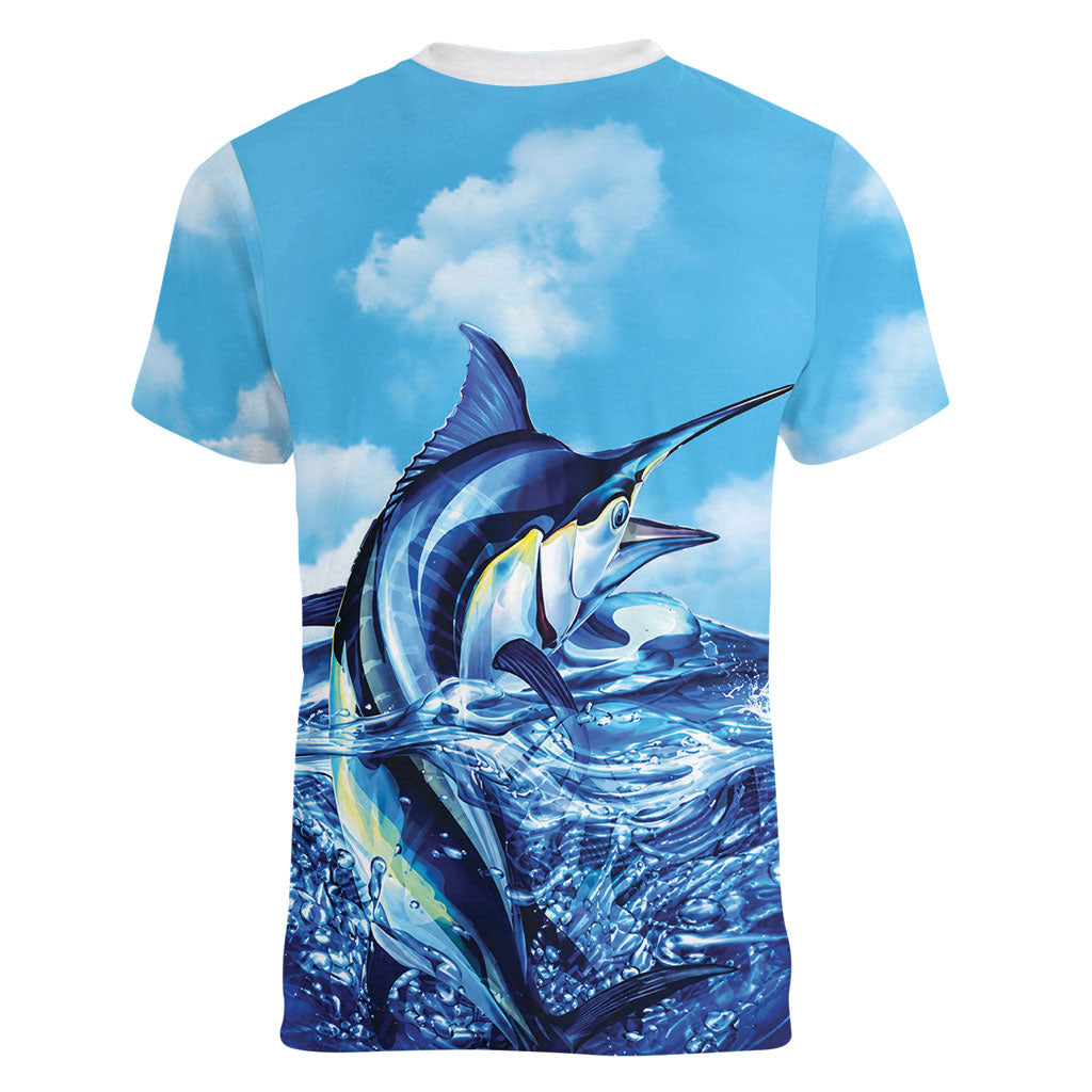 Hawaii Blue Marlin Fishing Women V-Neck T-Shirt LT05 - Polynesian Pride